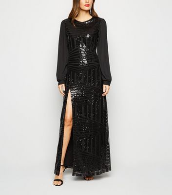 Mela Black Sequin Maxi Dress | New Look